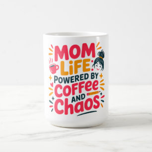 Caneca De Café Vida de Mãe Energizada por Café e Caos Citação eng