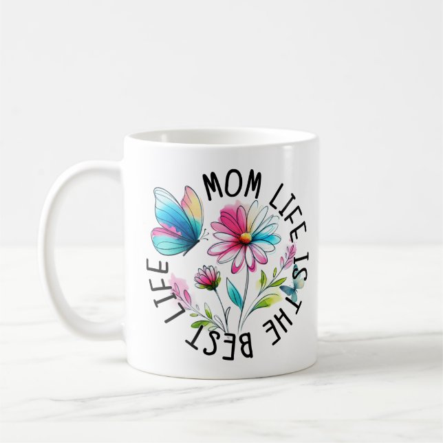 Caneca De Café Vida de Mãe Floral Borboleta (Esquerda)