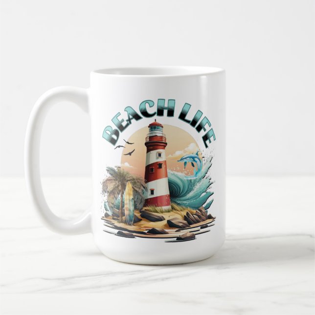 Caneca De Café Vida de praia personalizada (Esquerda)