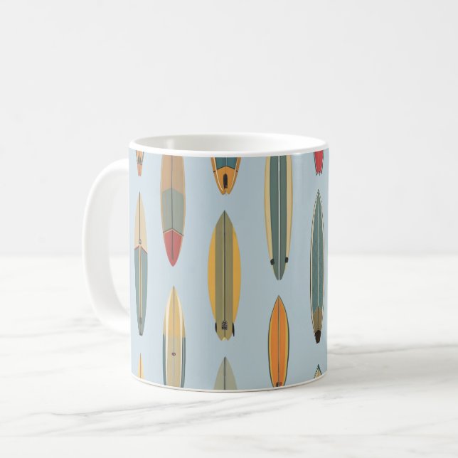 Caneca De Café Vida de Surf | Gráfico Retro de Prancha de Surf Az (Frente Esquerda)