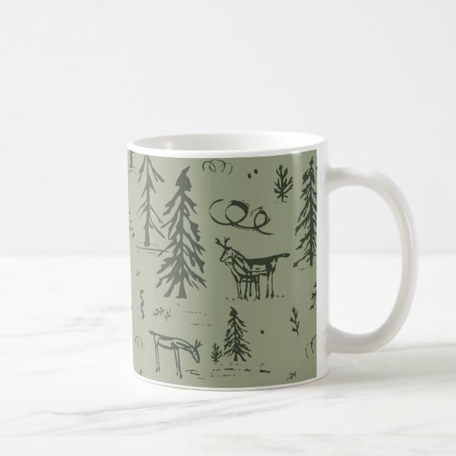 Caneca De Café Vida do Lago Pine Deer - padrão de floresta de mad (Direita)