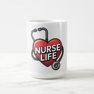Caneca De Café "Vida Enfermeira" Design gráfico com Coração