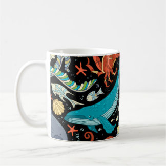 Caneca De Café Vida marinha selvagem: vindima colorido.