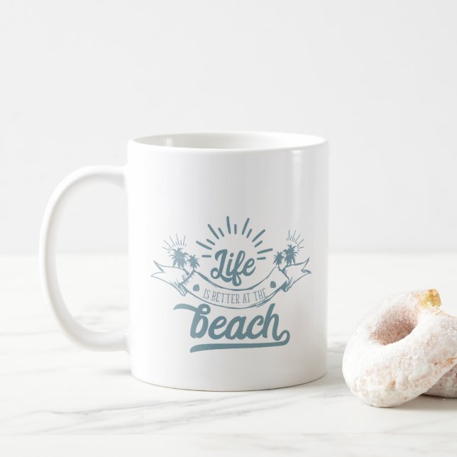 Caneca De Café Vida melhor na praia (Com Donut)