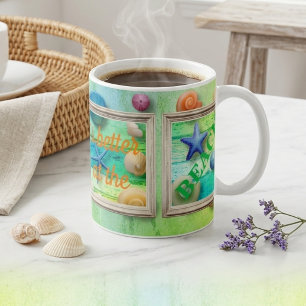 Caneca De Café Vida na Praia Areia do Mar Conchas Quadro Rústico