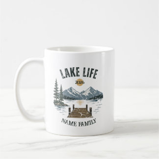 Caneca De Café Vida no Lago Retro Grunge Montanha Floresta Lago P