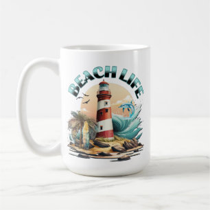 Caneca De Café Vida Personalizada na Praia