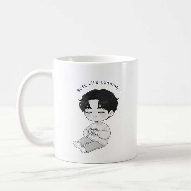 Caneca De Café Vida Suave Carregando Chá de Menino Chibi Aconcheg (Esquerda)