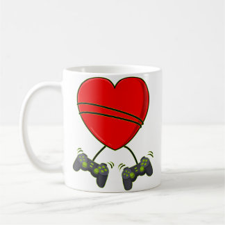 Caneca De Café Video Gamer Heart Controllers Valentines Day Boys