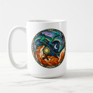 Caneca De Café Vidro Colorido de Dragão Raposa Sol Lua