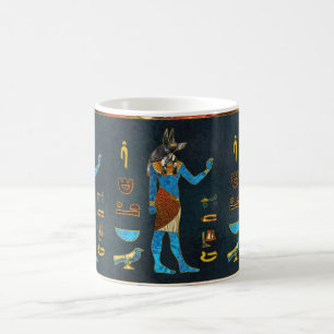 Caneca De Café Vidro egípcio do ouro de Anubis, o azul e o