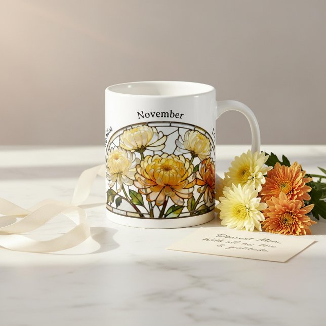 Caneca De Café Vidro Fosco Flor de Nascimento Novembro Crisântemo (Criador carregado)