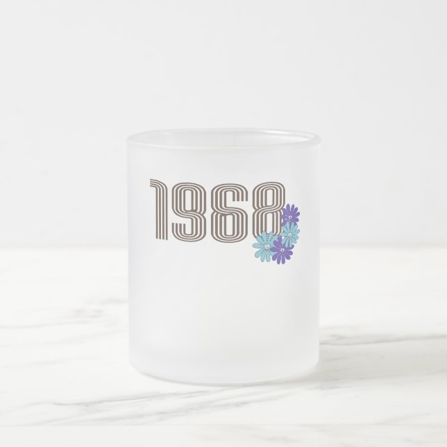 Caneca De Café Vidro Jateado 1968 - Sinal de Paz Hippie Flower Power Aqua Purpl (Centro)