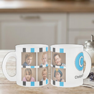 Caneca De Café Vidro Jateado 6 nome inicial foto preto azul
