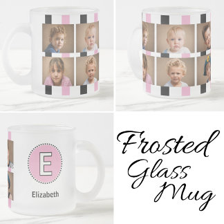 Caneca De Café Vidro Jateado 6 nome inicial foto preto rosa