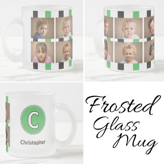 Caneca De Café Vidro Jateado 6 nome inicial foto preto verde