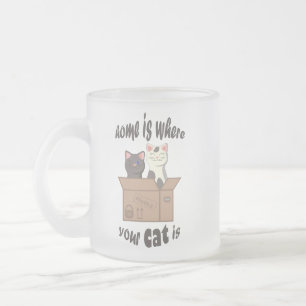 Caneca De Café Vidro Jateado A citação engraçada de Home é onde seu gato está