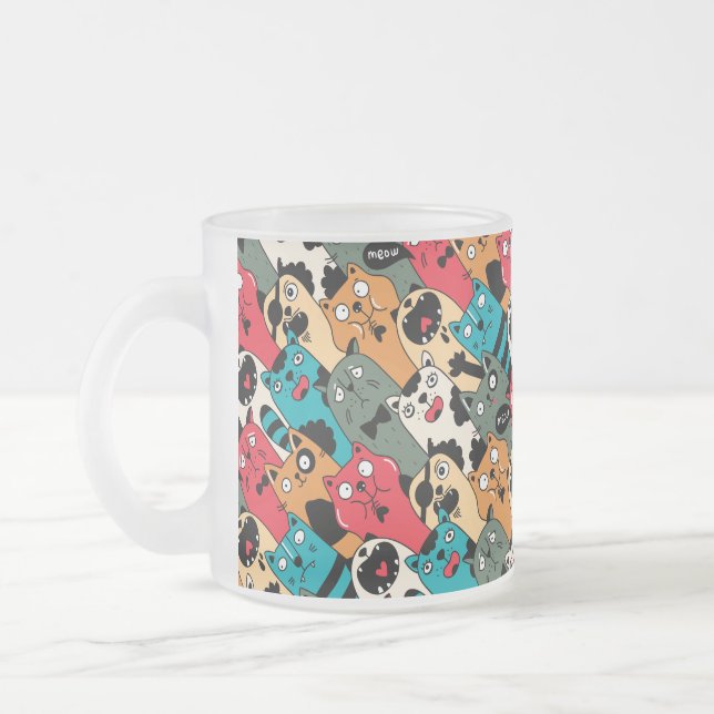 Caneca De Café Vidro Jateado A multidão de gatos (Esquerda)