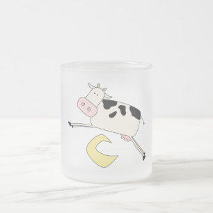 Caneca De Café Vidro Jateado A vaca salta sobre o camiseta e os presentes da