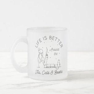 Caneca De Café Vidro Jateado A vida é melhor em torno dos gatos e livros do chá