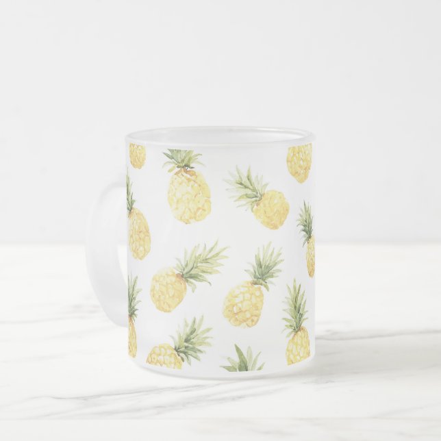 Caneca De Café Vidro Jateado Abacaxis Amarelos Tropicais (Frente Esquerda)