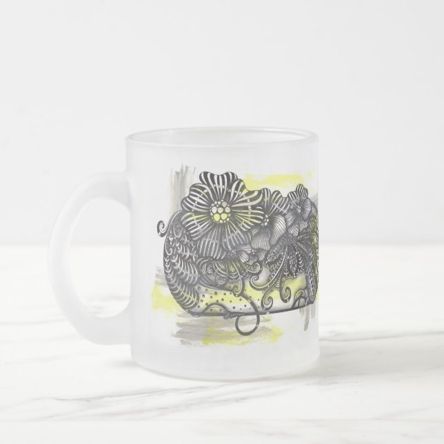 Caneca De Café Vidro Jateado Acessório Amarelo de Flores Monocromáticas Caprich (Esquerda)