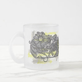 Caneca De Café Vidro Jateado Acessório Zen Doodle Monocromático Flores Amarelo