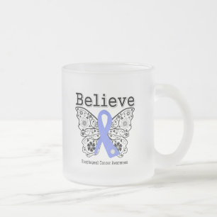Caneca De Café Vidro Jateado Acredite - a borboleta esofágica do cancer