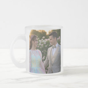 Caneca De Café Vidro Jateado Adicionar Personalização de Foto de Casamento