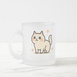 Caneca De Café Vidro Jateado  Adorable Cartoon Kitty Gift for Cat Lovers