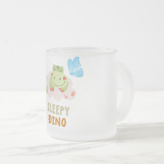 Caneca De Café Vidro Jateado "Adorável Dino Verde Sonolento"