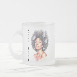 Caneca De Café Vidro Jateado Afro Beauty with Butterflies – Watercolor Portrait