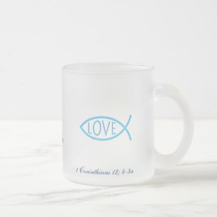 Caneca De Café Vidro Jateado Agrida com escritura - 1 Corinthians 13, 4-8a