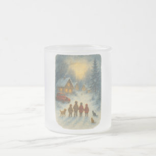 Caneca De Café Vidro Jateado Aldeia de Inverno do Natal Retro - Nostalgia dos A