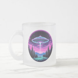 Caneca De Café Vidro Jateado Alienígena Espacial Retrofuturista