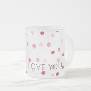 Caneca De Café Vidro Jateado AMO-TE Bolinhas Rosa, doce Namorados, diversão
