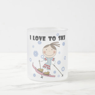 Caneca De Café Vidro Jateado Amor ao esqui - camiseta e presentes da menina
