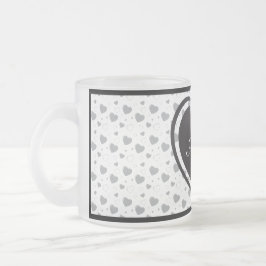 Caneca De Café Vidro Jateado Amor Cinza brilhante corações românticos fofos