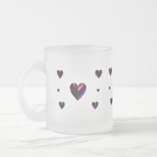 Caneca De Café Vidro Jateado Amor com Corações - Mug de Vidro de Fosco Romântic