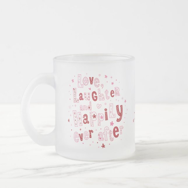 Caneca De Café Vidro Jateado Amor Rir Feliz Nunca Personalizado Casamento (Esquerda)