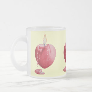 Caneca De Café Vidro Jateado amor vermelho coração em forma de vela ardente des