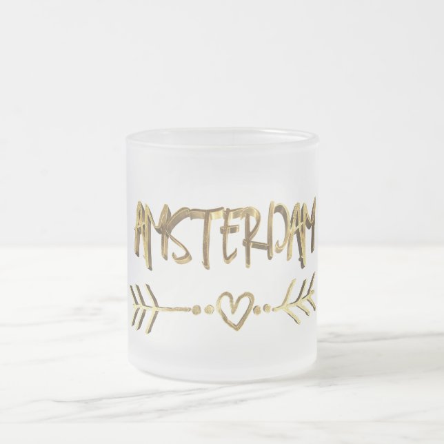 Caneca De Café Vidro Jateado Amsterdam Love Dutch Dourado Typografia Elegante (Centro)