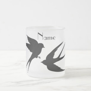 Caneca De Café Vidro Jateado Andorinhas Silhuetas Thunder_Cove  