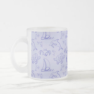 Caneca De Café Vidro Jateado Animais marinhos e padrão de desenho de uma linha 