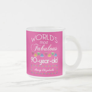 Caneca De Café Vidro Jateado aniversário do 90 a maioria de rosa colorido