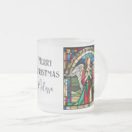 Caneca De Café Vidro Jateado Anjo de Natal em Vidro Colorido Vermelho e Verde