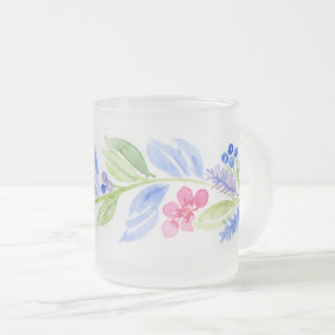 Caneca De Café Vidro Jateado Aquarela Floral Pastéis