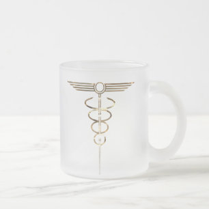 Caneca De Café Vidro Jateado Art Deco Caduceus