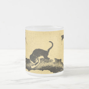 Caneca De Café Vidro Jateado Arte coreana do gato do vintage