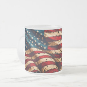 Caneca De Café Vidro Jateado Arte da Bandeira Americana Vintage para 4 de Julho